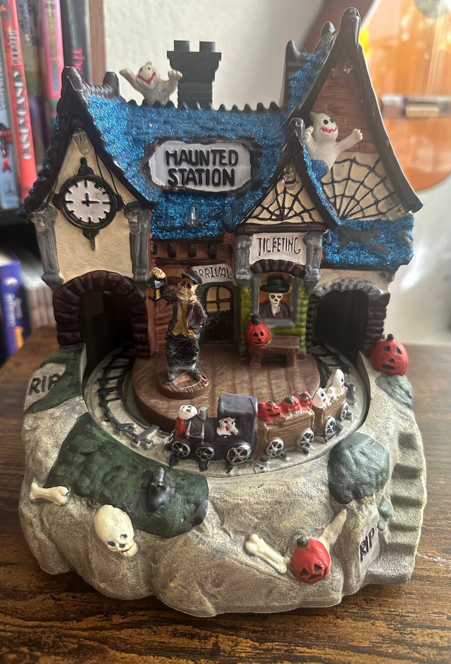 Haunted Station Halloween Ghost Train Village Resin Decor 8"